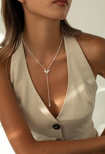 CHESKY Long Necklaces for Women, 14k Gold Plated/Streling Silver Lariat Necklace Dainty Statement Prom Necklace Rosary Cross Sun Drop Pendant Dangle Necklace Gold Prom Jewelry for Women Gifts - style: y necklace 05