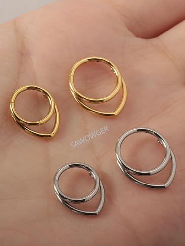 16G Titanium Septum Rings Double Septum Jewelry Daith Piercing Jewelry Silver Gold Hinged Segment Helix Clicker Piercing Jewelry 8 mm 10 mm Seamless Ring Hypoallergenic Jewellery for Her - color: Gold, size: 10mm