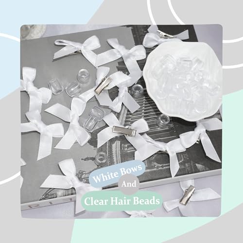 Clear Hair Beads for Braids 45PCS Bow Hair Clips Acrylic Loc Dreadlock Beads Cute Hair Accessories for Women and Girls - color: Clear