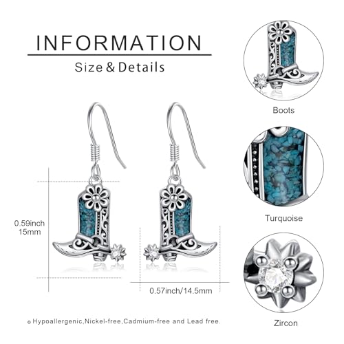 Western Earrings for Women 925 Sterling Silver Turquoise Western Country Dangle Drop Earrings Country Jewelry Gifts for Cowgirl Cowboy - style: Cowboy Boot-A