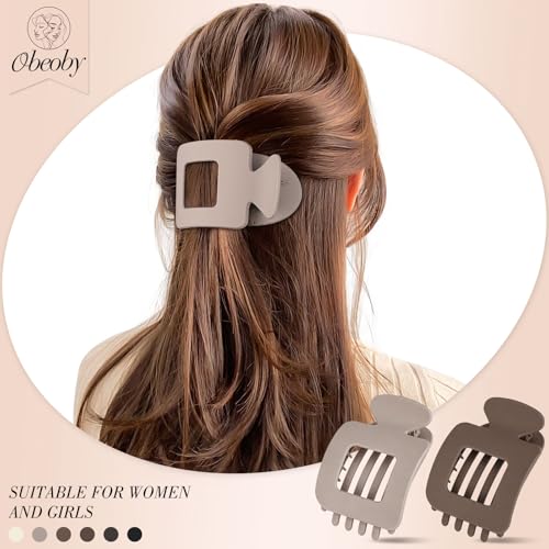 Obeoby 6 PCS Flat Claw Clips for Women, French Flat Hair Clips Large Hair Barrettes Accessories - color: Neutral