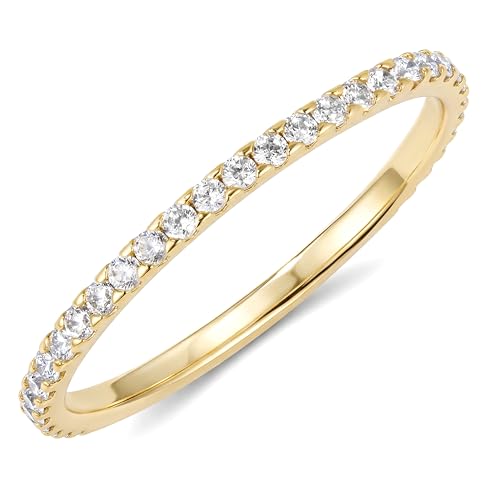 Gelbesty 925 Sterling Silver Wedding Band for Women, Gold Promise Eternity Engagement Rings for Her, Non Tarnish Silver Stackable Thumb Pinky Band for Oura Ring Size 4/5/6/7/8/9/10/11 - color: Gold, size: 5.5