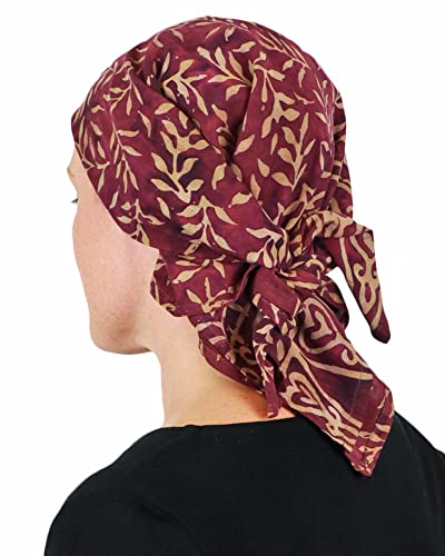 Hats Scarves & More Chemo Scarf Head Scarves for Women Cancer Headwear Headscarf Head Coverings 28 Inch Square Batik - color: Burgundy Leaf
