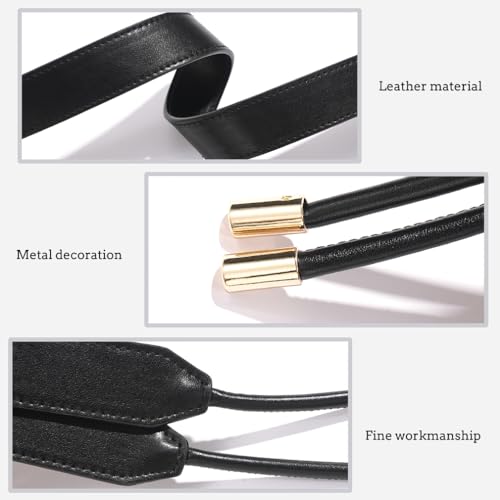 Women PU Leather Tie Waist Belts Knotted Thin Skinny Rope Waistband - color: Black