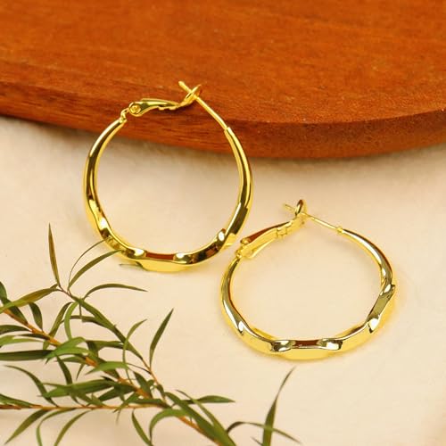 ToHeart Gold Hoop Earrings for Women Twist Hoop Earrings Gold Plated - style: Hoop Earrings E