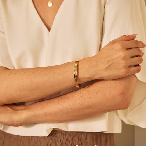 Brook & York Custom Engraved Roman Numeral Cuff Bracelet, 5 1/2 inches long - Women's Personalized Roman Numeral Date Bracelet - Stackable Bracelet - Graduation Gift for Her - Gifts for Mom