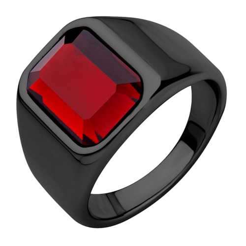 555Jewelry Stainless Steel High Polish Plain Oval Black Onyx Signet Ring for Men - color: Black - Red CZ