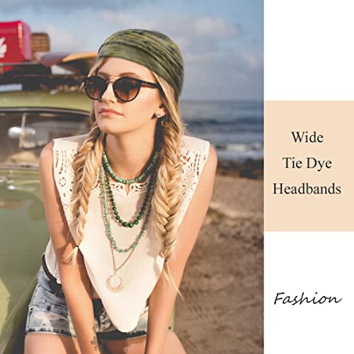 YONUF Wide Boho Headbands for Women Fashion Knotted Headband Yoga Workout Hair Accessories African Head Wrap Blue Tie Dye 4 Pack - color: Blue Tie Dye