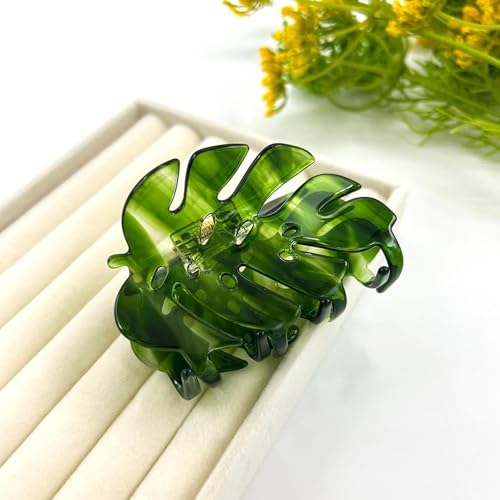 Green Monstera Leaf Hair Clip – Large Boho Acetate Hair Claw, Stylish Plant Leaf Hair Clamp, Trendy Hair Accessories, Gift for Plant Lovers & Her
