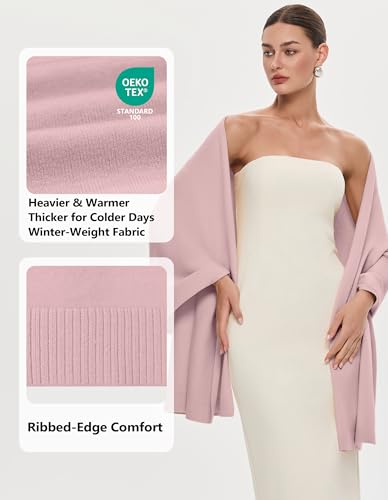 PULI Women's Pashmina Shawl Wraps for Evening Dress Large Scarf Blanket Long Wedding Bridal Winter Warm Shoulder Wrap - color: Pink