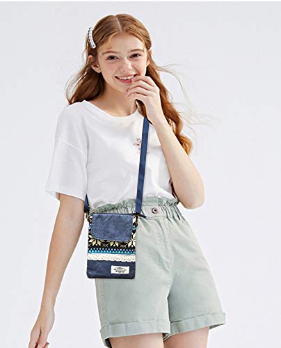 Roomy Cell Phone Purse Wallet Canvas Small Crossbody Purse Bags with Shoulder Strap For Women teen girlsl | Roomy - color: Q-folk-custom Blue
