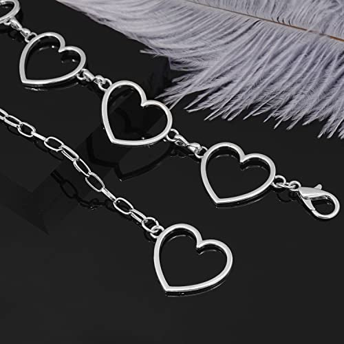 Long Tassel Waist Chain Belt for Women, Adjustable Metal Body Belly Belt Chain for Dress - color: Silver Heart, size: S: (Fit Waist 35.4in)