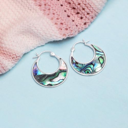 LeCalla 925 Sterling Silver Hoops Earrings | Hollow-Puff Shrimp Earring Hoops | Women's Gold-Plated Jewelry | Lightweight Electroforming Hoop Earring Jewelry for Birthday - style: Abalone Shell