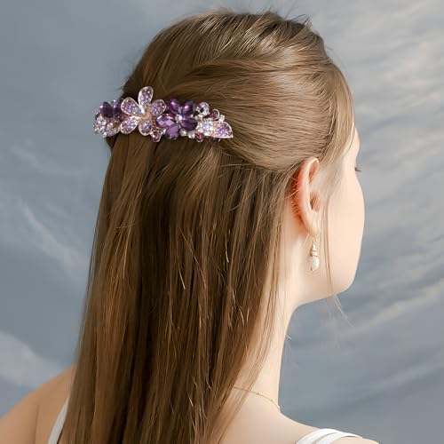 Joez Wonderful Rhinestone Hair Clip Sparkly Crystal Barrettes French Wedding Prom Engagement Pageant First Communion Hair Decorative Accessories for Women Bride Thick Long Hair (Flower Purple, 1 Pcs) - color: Rhinestone Flower Purple