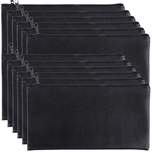 12 Pieces Bank Bag Money Pouch Security Bank Deposit Bag with Zipper for Cash Money, Check Wallet, Cosmetics, Tools 11x6 inch (Black +Blue) (Black) - color: Black