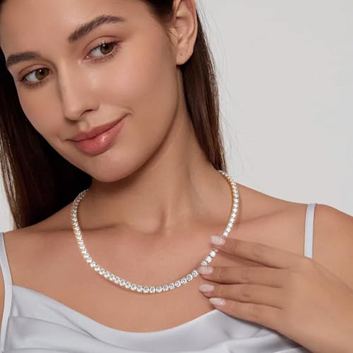 BREN Tennis Necklace - 3mm 4mm 5mm Iced Out Diamond Tennis Chain 5A Cubic Zirconia Necklace - 18K/White Gold Plated Flat Tennis Necklace for Women and Men Size 16"-22" - color: Gold-5mm, size: 22 inch