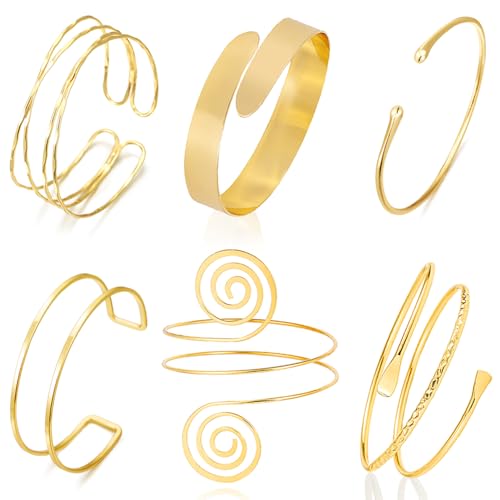 COLOYAN 6PCS Gold Arm Cuff Upper Arm Cuff Bracelets for Women Open Upper Arm Cuff Bangle Adjustable Armband Set Jewelry - color: B