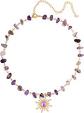Sacina Boho Hippie Sun Necklace, Crystal Choker Necklace, Boho Necklace, Hippie Necklaces, Christmas Jewelry Gift For Women - color: purple