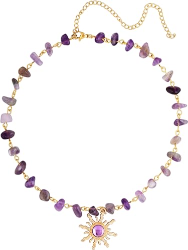 Sacina Boho Hippie Sun Necklace, Crystal Choker Necklace, Boho Necklace, Hippie Necklaces, Christmas Jewelry Gift For Women - color: purple