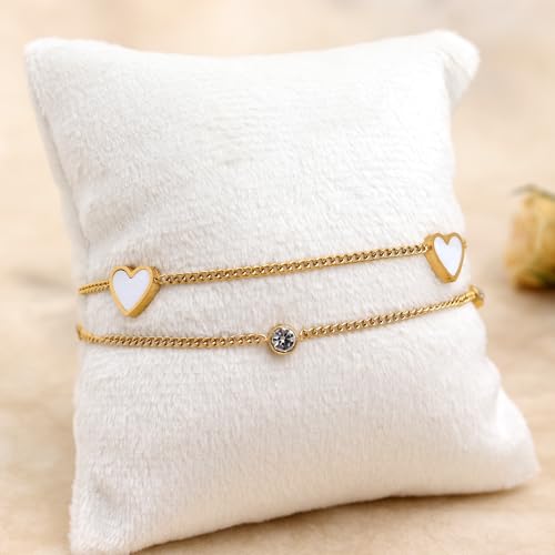 Dainty Gold Shell Pearl Charm Ankle Bracelet for Women Trendy non-Tarnish Adjustable Anklet Summer Beach Fashion Jewelry Gift - color: Heart Rhinestone