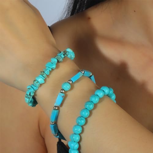 3Pcs Natural Stone Bracelets for Women 8mm Crystal Beaded Bracelets Handmade Stretch Bracelet Healing Crystal Jewelry for Women - style: Turquoise bracelets