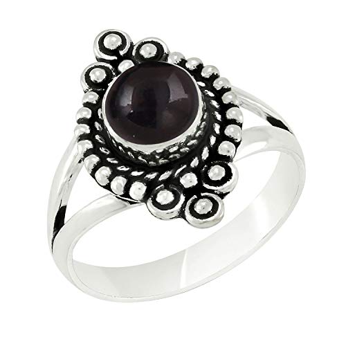 Round Shape Natural Gemstone Vintage Style Handmade Rings for Women - 925 Silver Overlay Handmade Birthstone Ring Jewelry Gift for Her Mom Wife Sister - color: Black Onyx