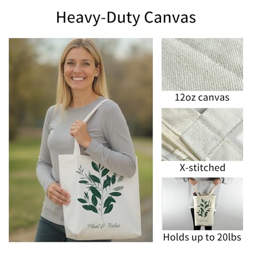itgowisa Canvas Tote Bag for Women, Tote Bag with Zipper Inner Pocket, Zippered Canvas Bag for Shopping Work Grocery Everyday - style: Scandinavian Style