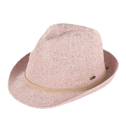 Funky Junque Straw Fedora Hats for Women - UPF 50+ Sun Hat, Short Brim Packable Beach Hat with Woven Pattern - color: Sequin - Rose