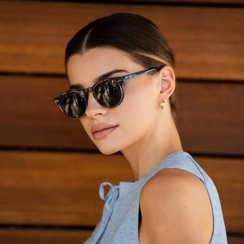 WearMe Pro Round Polarized Sunglasses for Women - Retro Classic UV400 Protection for Driving & Everyday Wear - color: Crystal Blue Frame / Smoke Lens