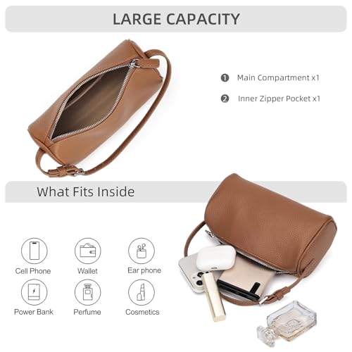 KouLi Buir PU Leather Crossbody Purse for Women Trendy Small Barrel Hobo Shoulder Handbag Lightweight Daily Purse - color: Brown