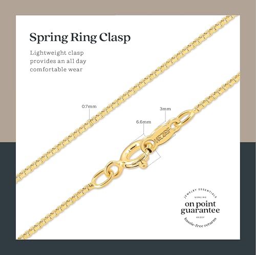 KEZEF 925 Sterling Silver Box Chain Necklace for Women & Men, 0.7mm Thin Chain Necklace, Available in Sterling Silver, Gold Plated & Rose Gold Plated Finishes, Made in Italy - color: 18kt Gold, size: 19 Inch