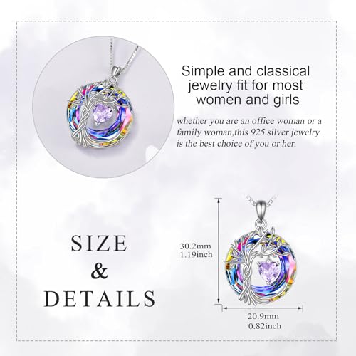 POPLYKE Mothers Day Gifts for Mom Her Wife Tree of Life Necklace 925 Sterling Silver Birthstone Pendant with Crystal Anniversary Birthday Wedding Jewelry for Women - color: 06-Jun-Alexandrite, style: White Gold Plated-Volcano Crystal