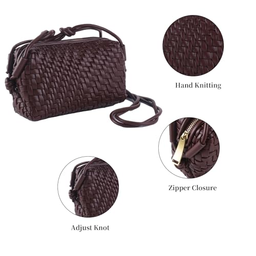 Woven Crossbody Bags for Women Handwoven Purses Vegan Leather Small Handbag Handmade Shoulderbag | Lightweight - color: Coffee