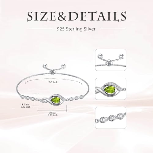 HPQQ Birthstone Bracelet for Women 925 Sterling Silver Infinity Love Jewelry Anniversary Birthday Mothers Day Gifts for Mom Wife Her - color: 08-August-Peridot