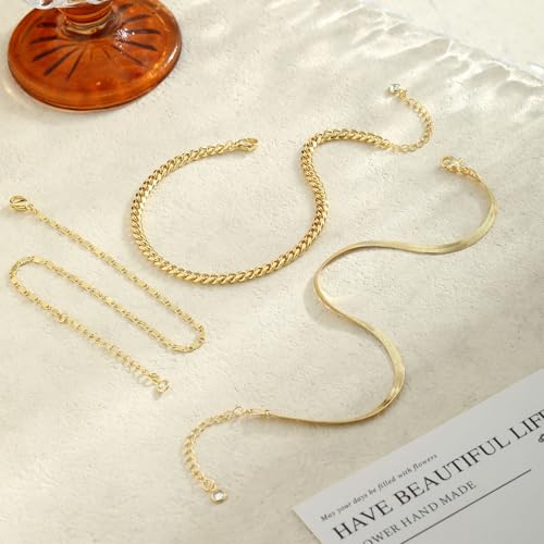 2/3 PCS Gold Anklets for Women Waterproof Cuban Link Anklet Beaded Bracelets Stackable Bracelets 14K Gold Plated Custom Jewelry Gifts Non Tarnish Lightweight - style: Gold Anklet 06