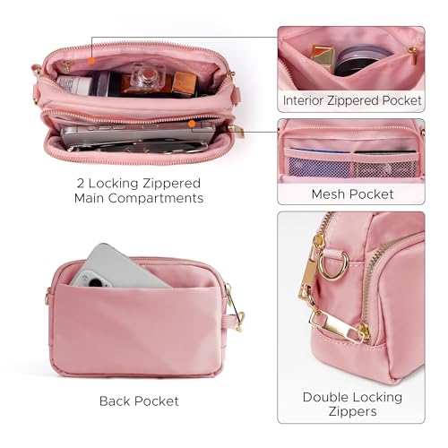 Joryin Anti Theft Crossbody Bag for Women, Slash-resistant RFID Blocking Travel Purses, Small Shoulder Bag Handbag, Nylon - color: Pink