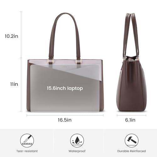 LOVEVOOK Laptop Tote Bag for Women, Office Work Bag Briefcase fit for 15.6 inch Laptop, Large Capacity Teacher Computer Bag Handbag Coffee/Beige - color: Coffee/Beige 15.6 Inch, size: 15.6 inch