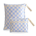 mushie Water Resistant Wet Bags | Large & Small Reusable Storage Bag for Baby Items and Travel | Zippered Pockets with Handle | Machine Washable, Set of 2 (Blue Check) - color: Blue Check