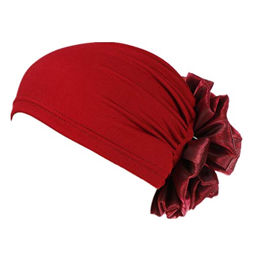 Women Big Flower Turban Hat Head wrap Headwear Cancer Chemo Beanie Cap Hair Loss Cover - color: Wine