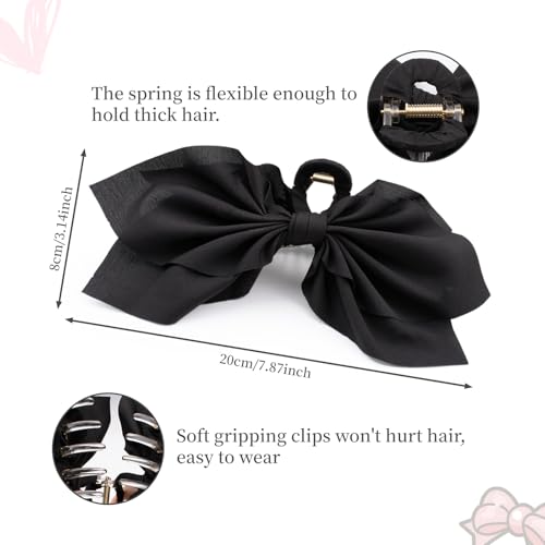 Bow Claw Clips Bow Hair Clips Black 1PCS Big Hair Bows for Women Butterfly Styling Large Hair Clips for Thick Hair for Girls Hair Accessories for Teens - color: 1PC-Black