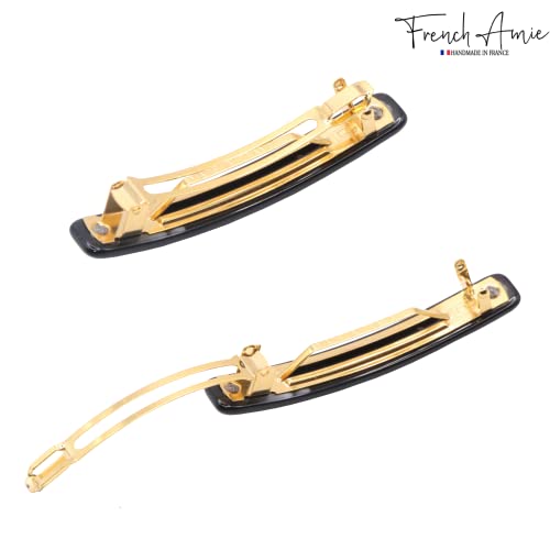 French Amie Small 2 1/4 inch Celluloid Handmade Hair Barrette No Slip Grip Durable Styling Women Hair Accessories Hair Clip for Girls, Made in France(Black) - color: Pearl, Black