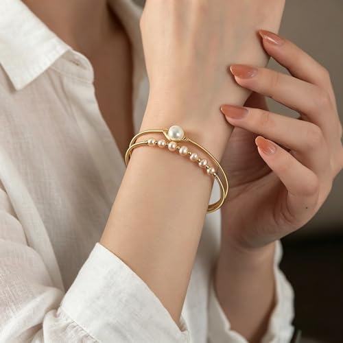 Handcrafted Natural Freshwater Baroque Pearl Bracelet,Winding Design,Opening Adjustable,14k Gold Plated Material
