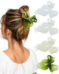 4 PCS Bow Hair Clips Bow Claw Clip for Women, Large Hair Claw Clips for Thin Thick Hair (Matte (Green Series)) - color: Matte (Green Series)