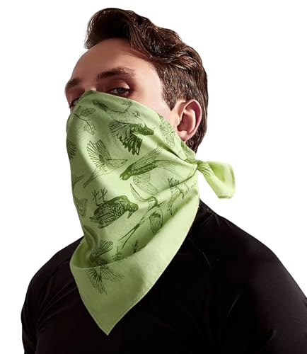 21"x21" Soft Cotton Bandana for Men and Women Unisex Head Wrap Scarf Headband Face Mask for Outdoor - color: Qm-green Birdland