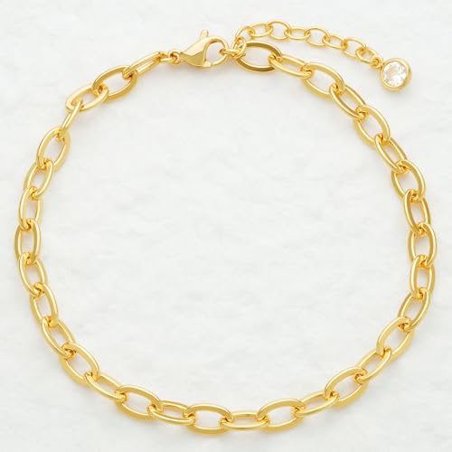BENEIGE Women Bracelet 14K Gold Plated Paperclip Satellite Bead Ball Oval Cuba Cable Box Chain Daily Charm Layered Link Silver Bracelets Adjustable Jewelry - style: Paperclip Circle