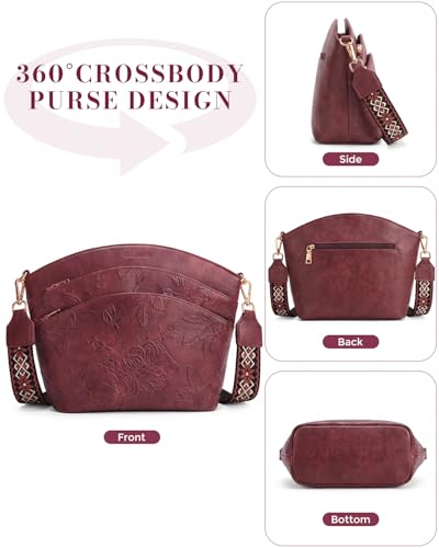 Crossbody Bags For Women, Vegan Leather Crossbody Purses with Boho Strap, Daily Travel Shoulder Handbag - color: Red