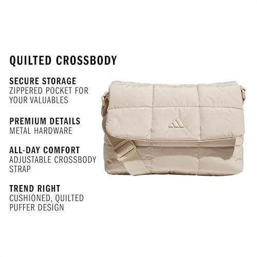 adidas Unisex Quilted Crossbody Bag – Soft Cushioned Puffer Purse, Foldover - color: Crystal Linen Beige
