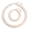 Gmai Chunky Bead Necklace and Bracelet Set for Women Boho Big Bead Statement Necklace Adjustable Fashion Trendy Summer Necklaces Jewelry Gift Set - color: white 2pcs set