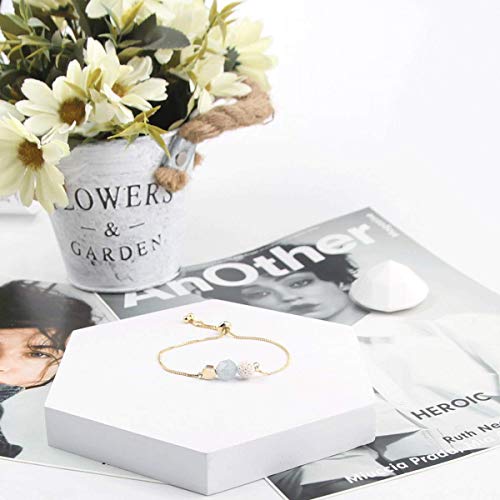 Jardme Essential Oil Diffuser Bracelets, 14K Gold Link Bracelets for Women, Birthday Gifts for Women Mom - color: Aquamarine