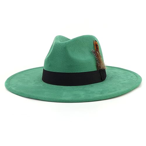LIDHAY Big Wide Brim Fedora Hats for Women Men Western Suede Hat Panama Hat Outdoor Hats - color: Green